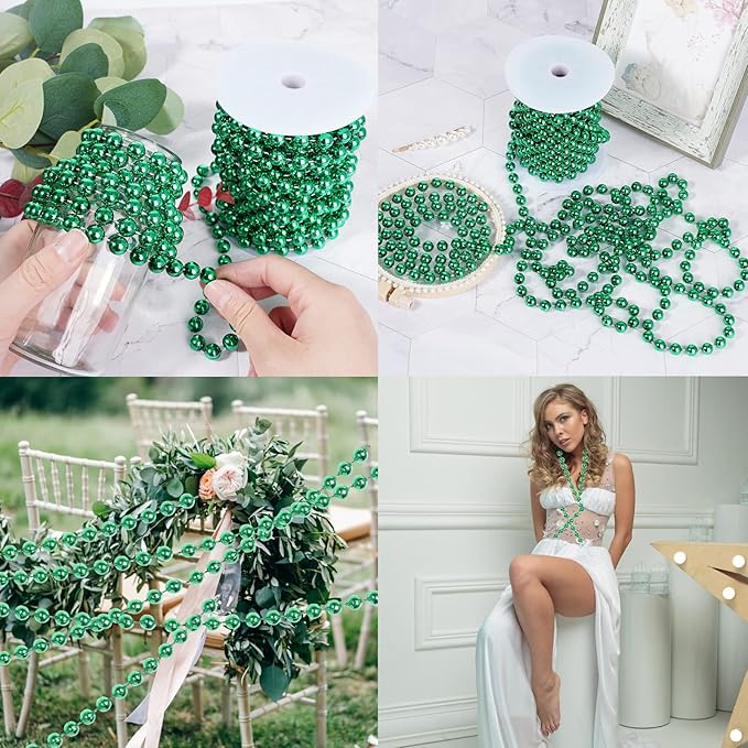 Faux Pearl Bead Garland - 10mm Christmas Tree Beads 11 Yards Green Pearl - Image 7