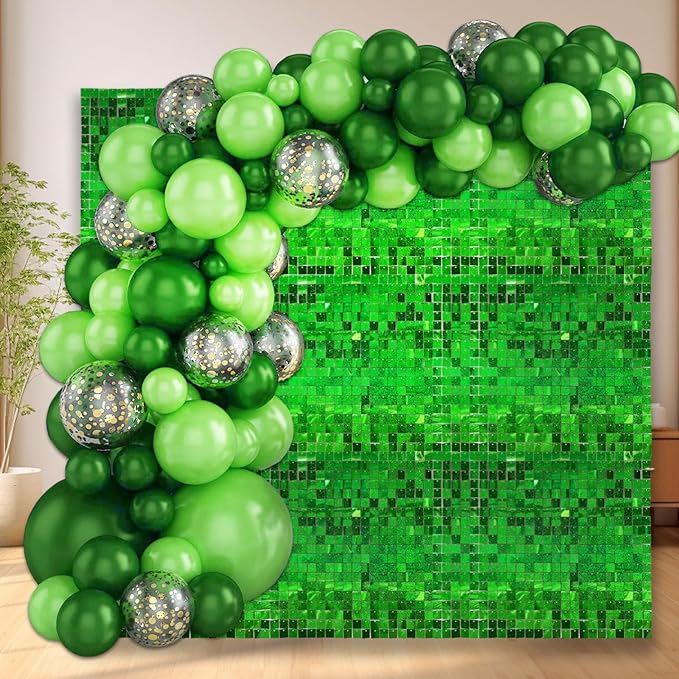 24PCS Green Shimmer Wall Backdrop, Laser Square Sequin Photo Backdrops Panel - Image 6