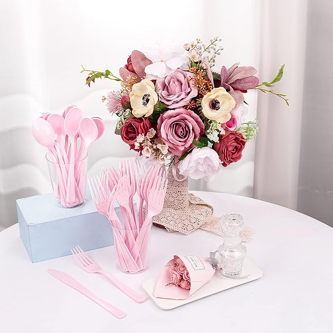 WDF 160 Piece Pink Plastic Silverware - Image 4