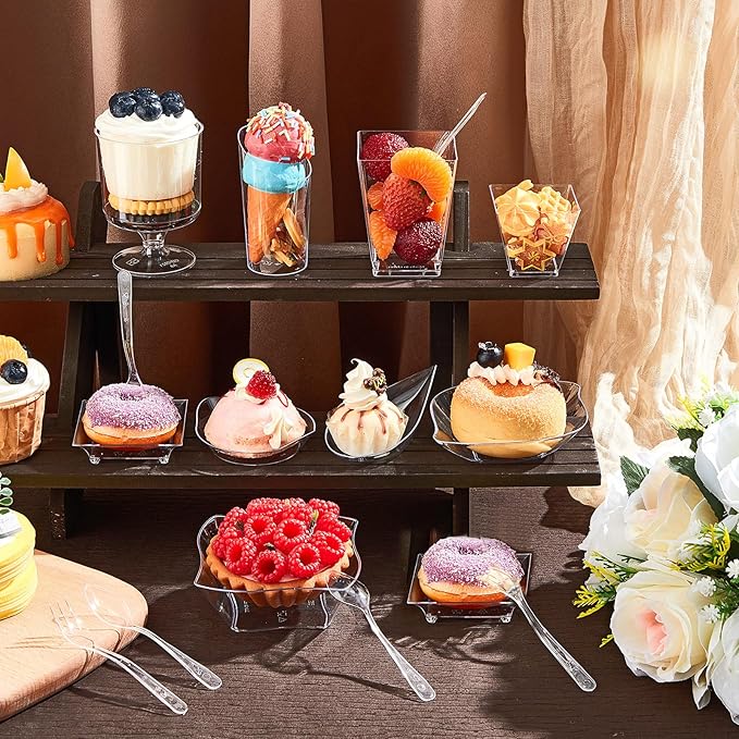 Tessco for you 160 Pcs Mini Appetizer Plates Dessert Cups Spoons Forks Set - Image 5