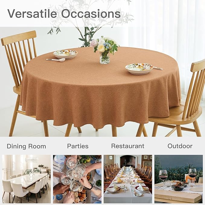 maxmill Fall Round Tablecloth Linen Texture Stain Resistant Waterproof - Image 9