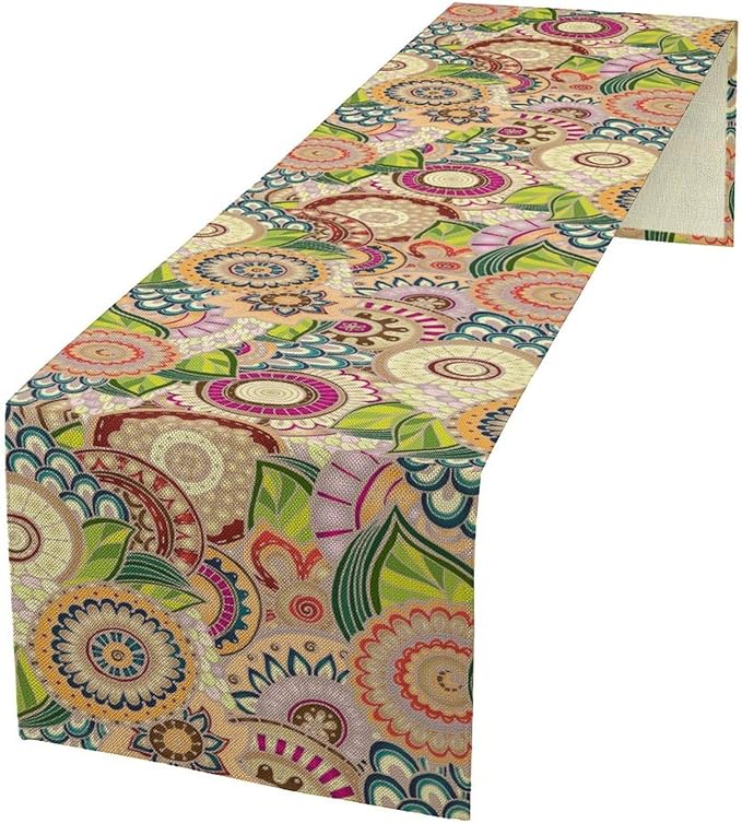Boho Floral Table Runner, Retro Bohemian Flower Table Runner by Unknown