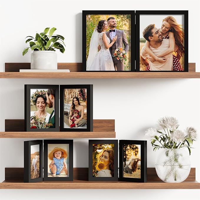 decorUhome Double 5x7 Picture Frame Vertical, Engineered Wood Bifold Photo Frame - Image 6