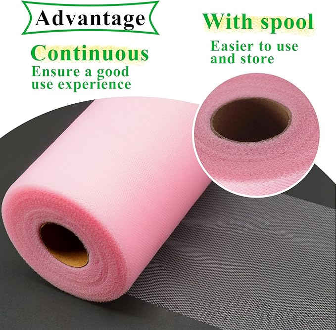 Pink Tulle Fabric Rolls 6 Inch by 100 Yards Fabric Spool Tulle Ribbon - Image 3
