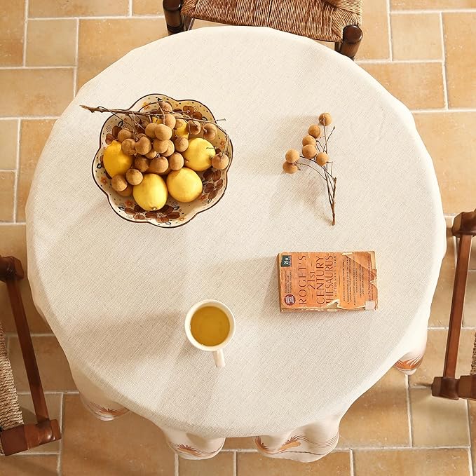 patdrea Designer Vintage Round Tablecloth, Pineapple Pattern Linen Tropical - Image 8