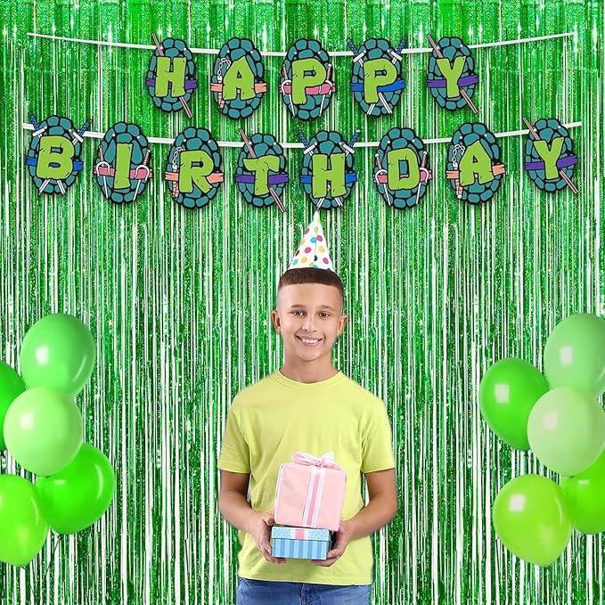 Green Tinsel Curtain Party Backdrop - Image 3