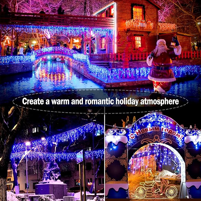 Christmas Lights Outdoor Decorations 1216 LED 99ft 8 Modes Curtain Fairy String - Image 8