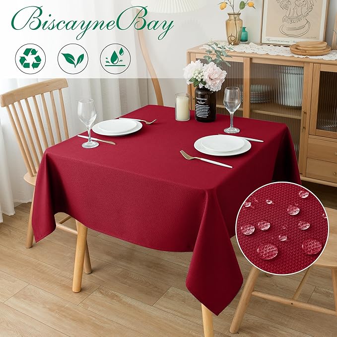 Biscaynebay Textured Fabric Christmas Square Table Cloth 90x90 Inch, Wedding - Image 2