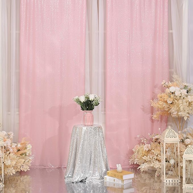 Pink Sequin Backdrop Curtains, 2 Panels 2ft x 8ft Sequin Photography Backdrop - Image 7