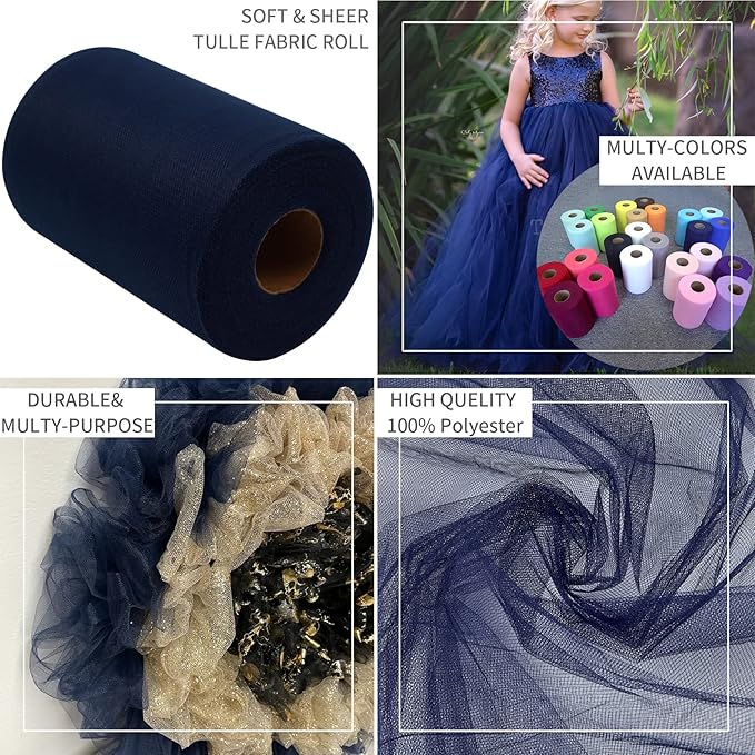 Navy Blue Tulle Fabric Rolls 6 Inch by 200 Yards Fabric Spool Tulle Ribbon - Image 6