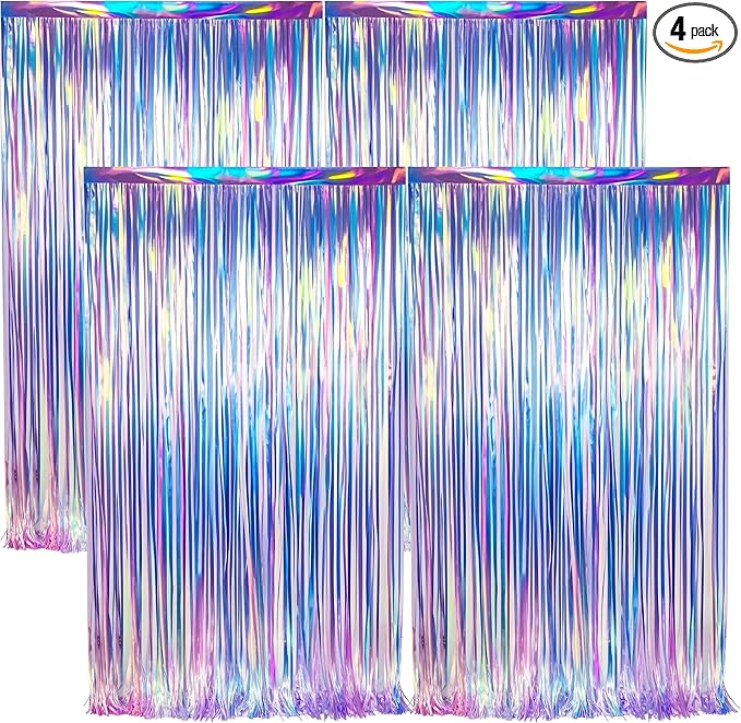 BTSD-home 4 Pack Iridescent Party Streamers Tinsel Foil Fringe Curtain by BTSD-home