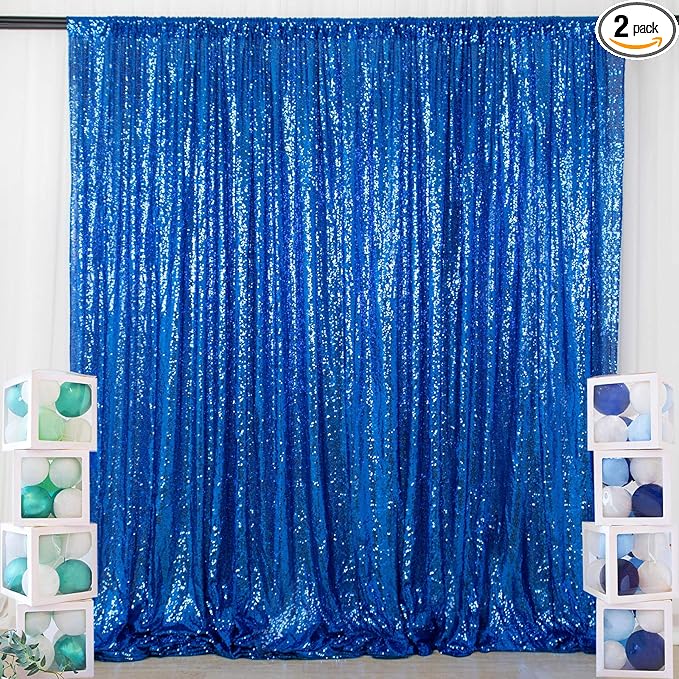 ShinyBeauty Royal Blue Sequin Curtain Backdrop 2 Panels 4FTx8FT Photo Curtain by ShinyBeauty