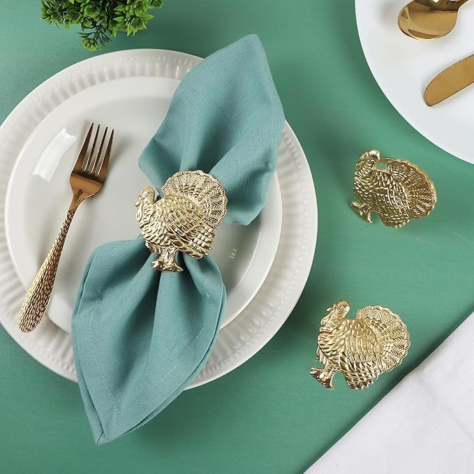 Set of 12 Turkey Napkin Rings for Thanksgiving Table Decor | Premium Metal - Image 2