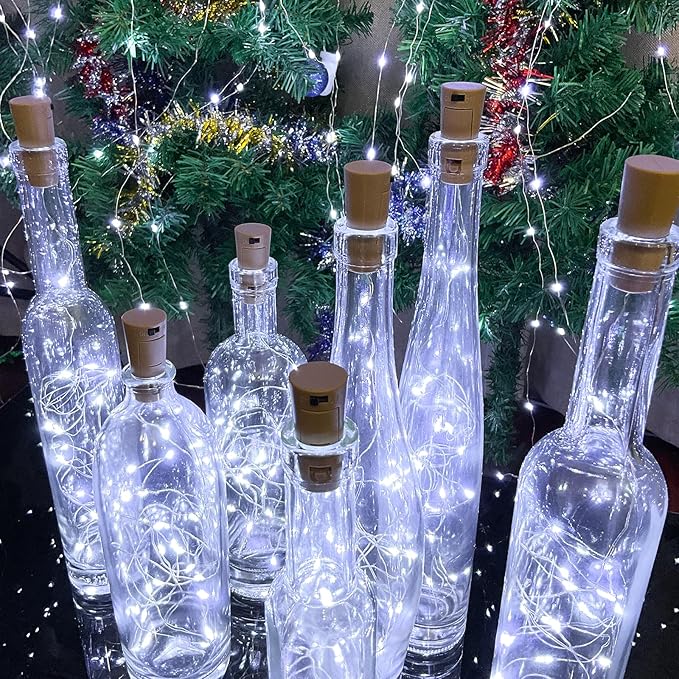 Wine Bottle Lights with Cork, 20 LEDs 6.6 Feet Silver Wire Cork Bottle Lights - Image 2
