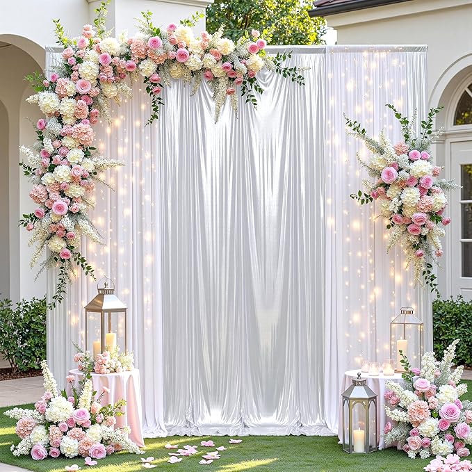leegleri 30x10ft Thick Silver Glitter Backdrop Curtain Panels - Image 9