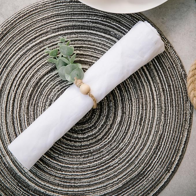 Defined Deco Napkin Rings Set of 12, Rustic Farmhouse, Boho Green Leaf Napkin - Image 9