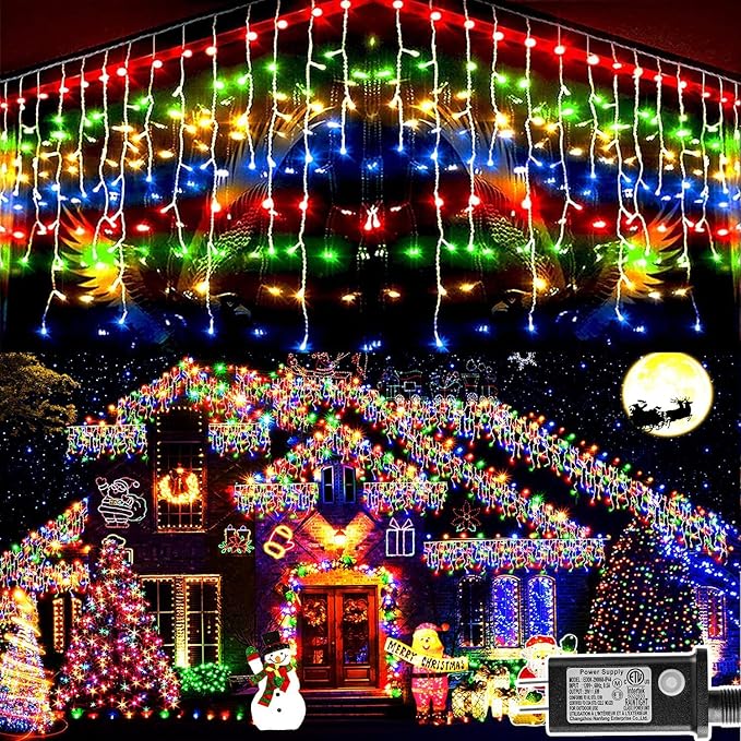 KNONEW 99ft 1216 LED Christmas Lights Outdoor 8 Modes Curtain Fairy String Light by KNONEW