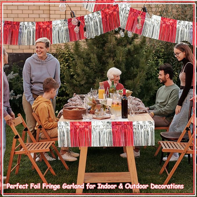 4 Pack 10 Feet Red Silver Foil Fringe Garland Metallic Tinsel Streamers Banner - Image 7
