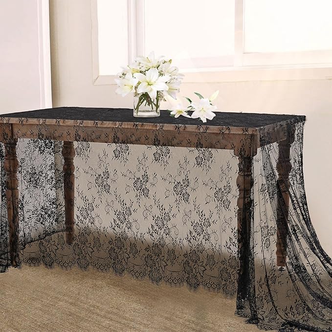 Black Tablecloth Halloween Lace Table Fabric 2pcs 60x120 Inch - Image 8
