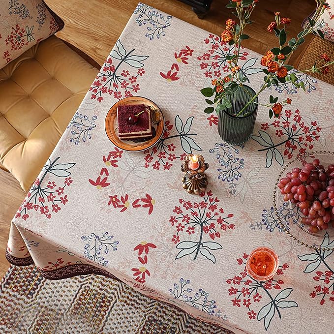 patdrea Designer Linen Small Rectangular Table Cloth, French Vintage Red Floral - Image 3