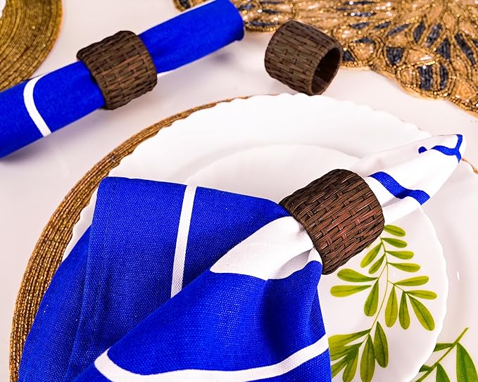 Woven Napkin Rings Set of 12, Handmade Cane Fall Napkin Rings Holders, Natural - Image 5