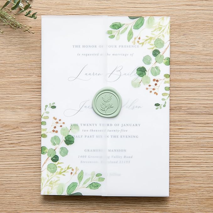 PONATIA 50 PCS Vellum Jackets for 5x7 Invitation Cards- 135GSM Green Eucalyptus - Image 8