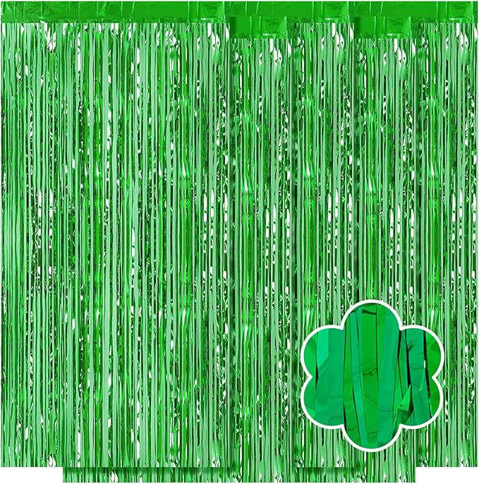 5 Pack Green Foil Curtain Backdrop 3.2ft x 9.8ft Metallic Tinsel Foil Fringe by Ohiyoo