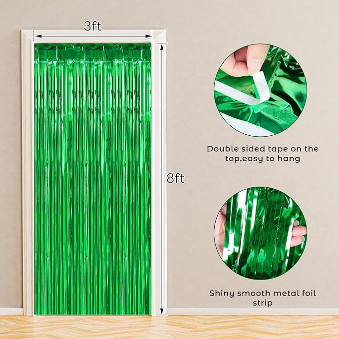 BTSD-home 10 Pack Green Foil Fringe Curtain, Metallic Photo Booth Backdrop - Image 2