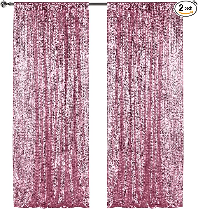 Sugargirl Pink Sequin Backdrop Curtain 2 Panels 2FTx8FT Glitter Pink Background by Sugargirl