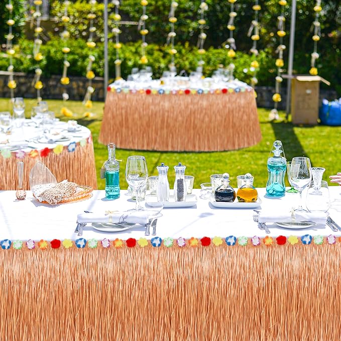 4PCS Hawaiian Table Skirt Decor, Luau Themed Grass Table Skirt Party Decorations - Image 6