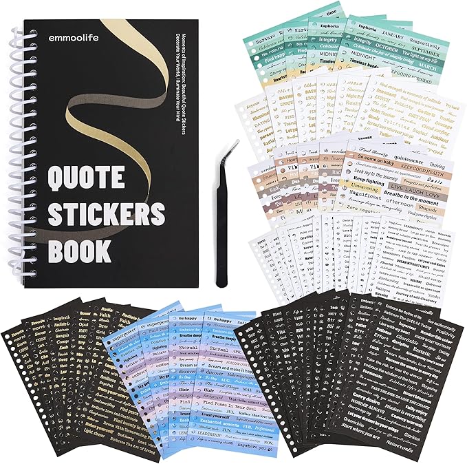 2500+ Pcs Word Stickers for Journaling, 50 Sheets Quote Sticker Gold Foil Art by emmoolife