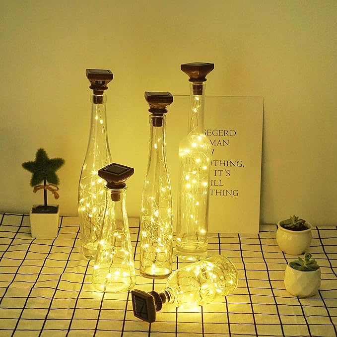 Decorman 10 Pack Solar Wine Bottle Lights 20 LEDs Waterproof Fairy Cork String - Image 3