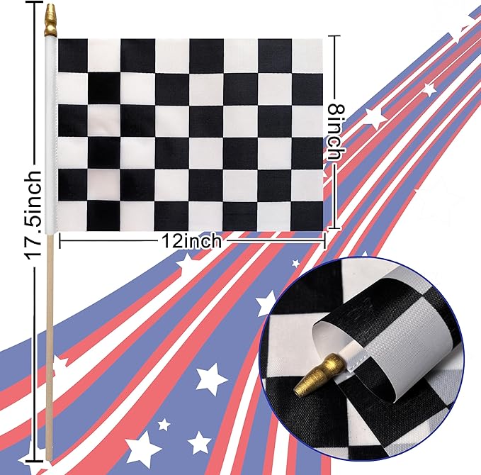 12Pcs 8×12 Inch Small Checkered Flags Black and White Racing Flags on Wood - Image 2
