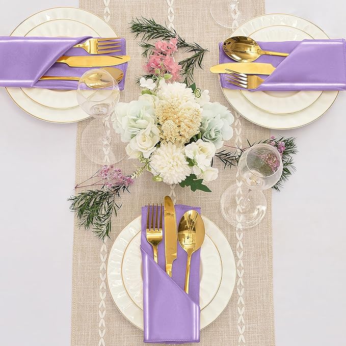 50 Pieces Lavender Satin Napkins, Silky Soft Smooth Washable Napkins - Image 2