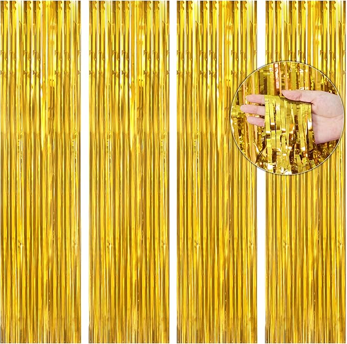 BTSD-home Gold Foil Fringe Curtain, Metallic Photo Booth Backdrop Tinsel Door by BTSD-home