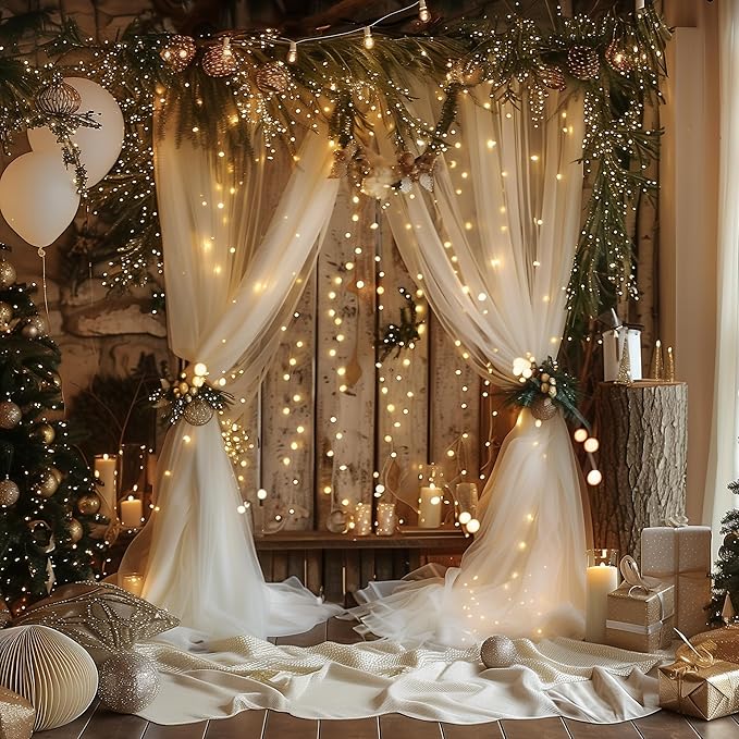 Fomcet Tulle Backdrop Curtains Champagne 30FT X 8FT Tulle Curtains - Image 6