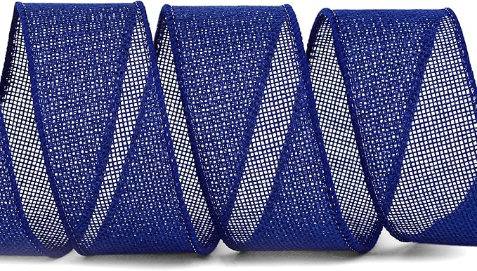 Ribbli Royal Blue Burlap Wired Ribbon, 1-1/2 Inch x 10 Yard, Dark Blue Wired - Image 2