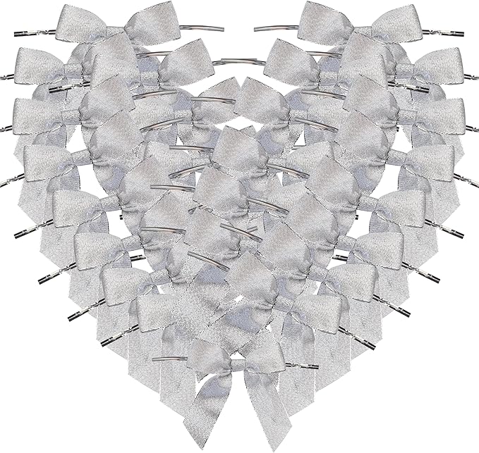 50pcs 3-1/2" Metallic Silver Glitter Ribbon Bows by Micomon