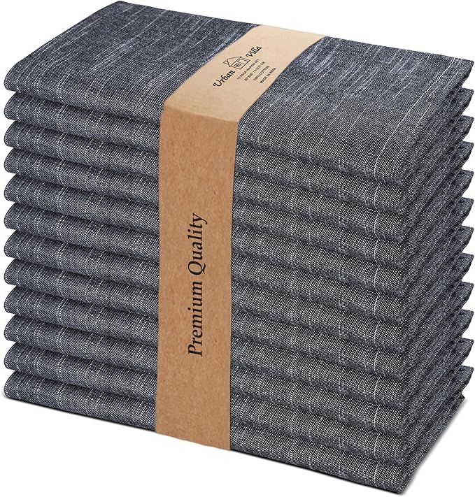 Urban Villa Dinner Napkins Black White Chambray Cloth Napkins Oversized 20x20 by CottonTrends
