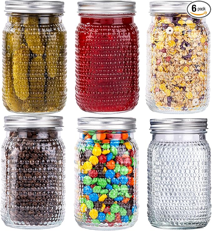 WELLIFE Mason Jars 32 oz, 6 Pack Quart Mason Jars Wide Mouth by WELLIFE