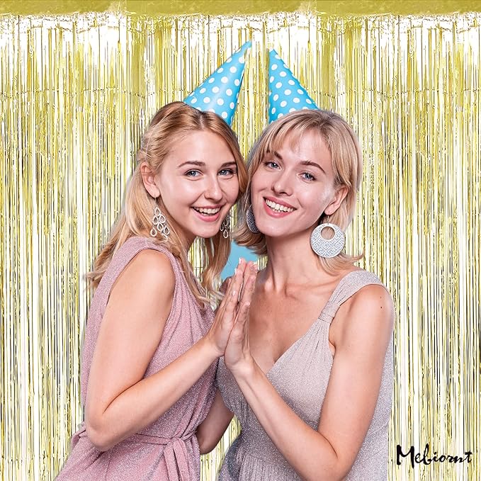 4 Pack Light Gold Fringe Curtain Backdrop, 3.2Ft x 6.6Ft Metallic Tinsel Foil - Image 3