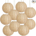 10Pcs 10" Boho Fall Party Decorations, Hanging Round Print Burlap Paper Lanterns by Peywot