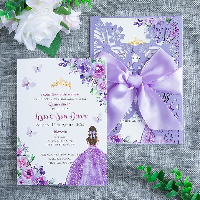 20 PCS 5.12x7.2 Butterfly Quinceanera Invitation Cards, Laser Cut Wedding 5x7 - Image 3