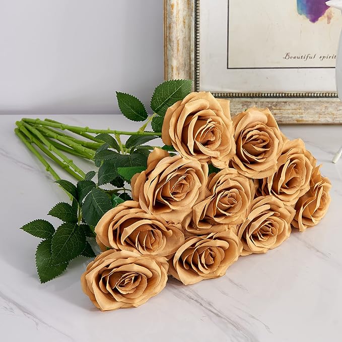 Artificial Rose 10pcs Open Flower Bouquet Faux Rose Stems - Image 5