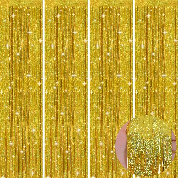 Picoway 4 Pack Gold Foil Fringe Tinsel Backdrop Curtains, Birthday Engagement - Image 9