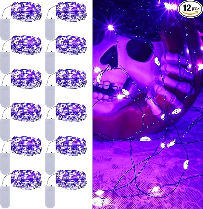 WATERGLIDE 12 Pack Halloween Fairy Lights Battery Operated, 7 ft 20 LED Mini by WATERGLIDE