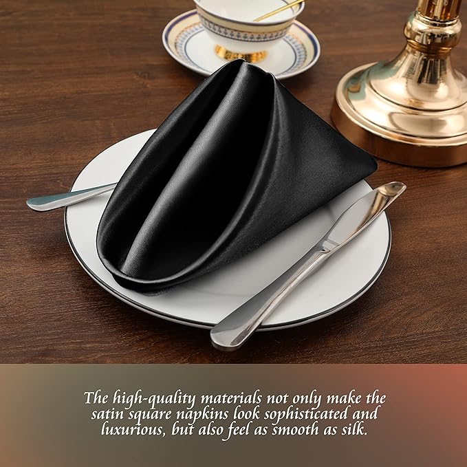 Manyshofu 60 Pieces Black Satin Napkins - Image 2