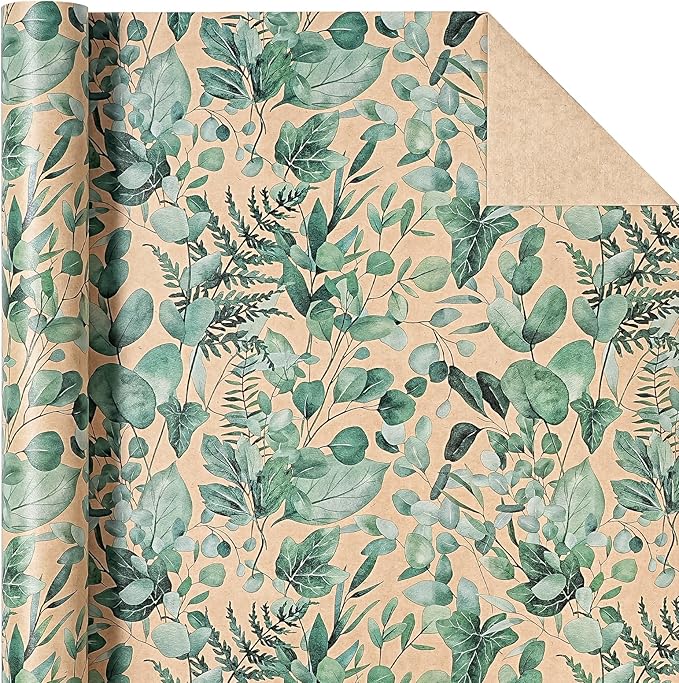 WRAPAHOLIC Kraft Eucalyptus Leaves Wrapping Paper Roll - Image 2