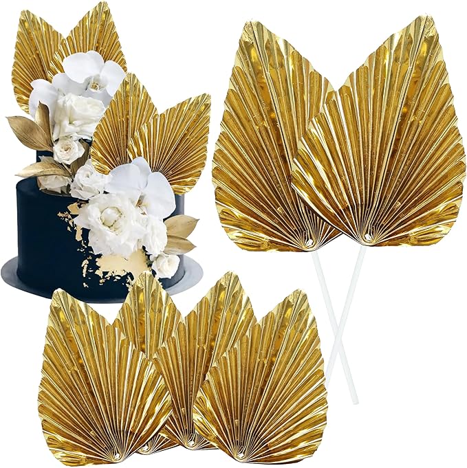 Gyufise 6Pcs Paper Palm Fan Cake Toppers Palm Spear Leaves Fan Cupcake Toppers by Gyufise