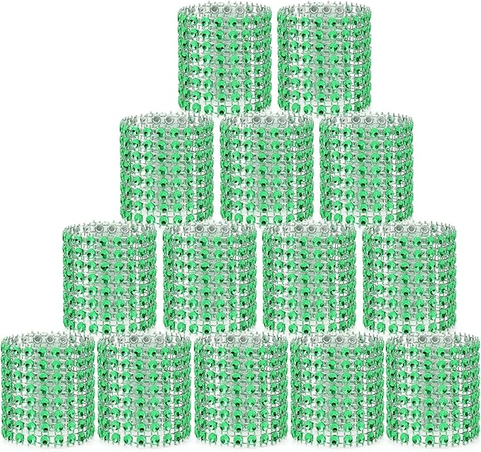 Green Napkin Rings Bulk Set of 150pcs, Wedding Rhinestone Crystal Diamond by Wotoban